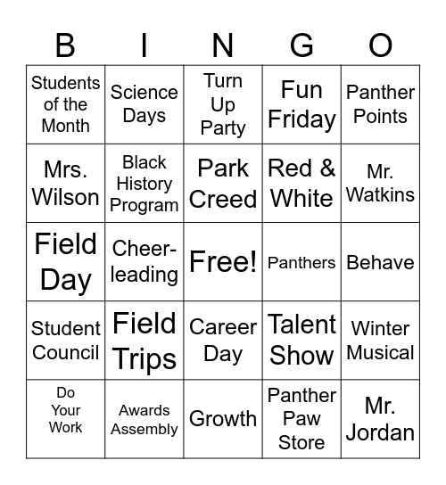 Park School BINGO Card