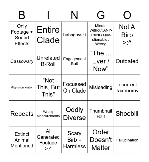 AI Birb Sludge (Inspired By @FishStickOnAStick) Bingo Card