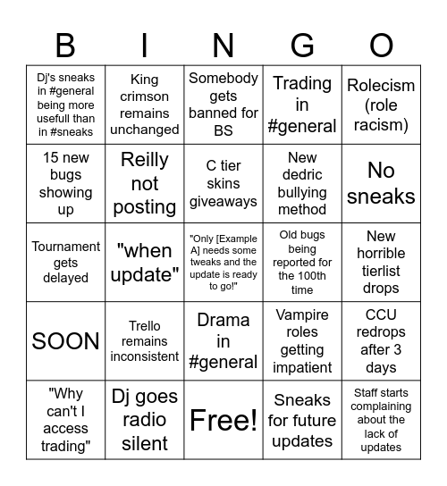 Waiting for RIU update Bingo Card