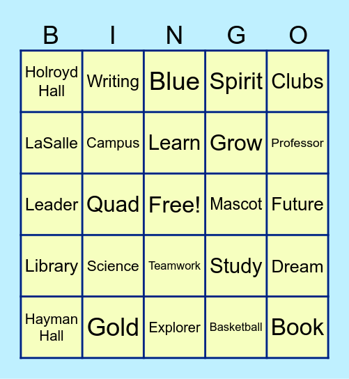 College Bingo Card