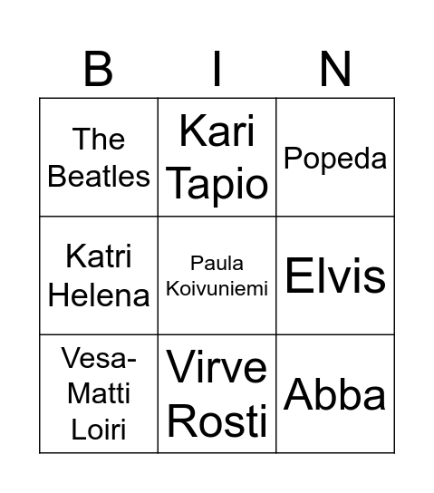 Musiikki Bingo Card