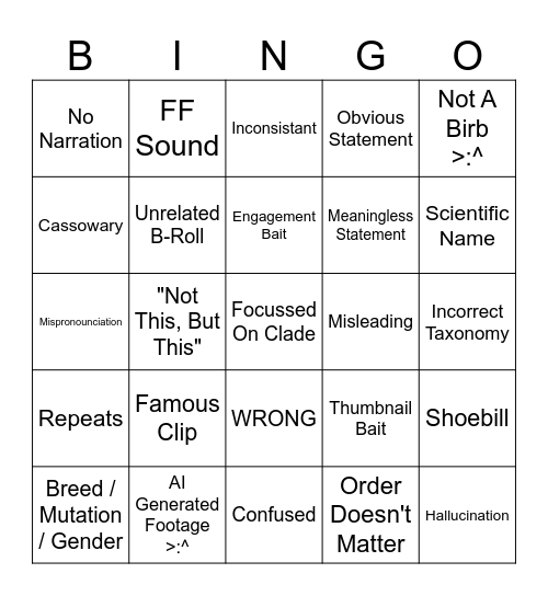 AI Birb Sludge Inspired By @FishStickOnAStick Bingo Card