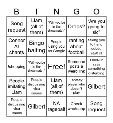 TomJWatchParty Bingo - Chat Edition Bingo Card