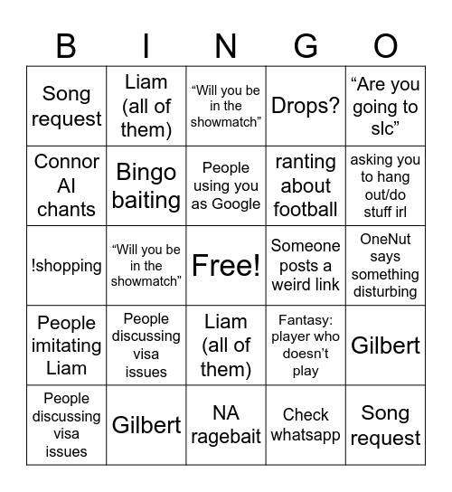 TomJWatchParty Bingo - Chat Edition Bingo Card