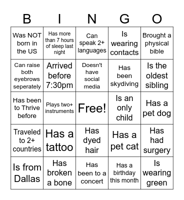 Thrive 2026 Bingo Card