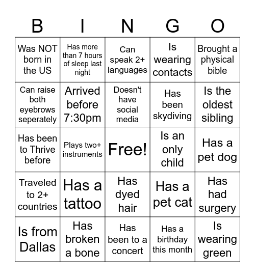 Thrive 2026 Bingo Card