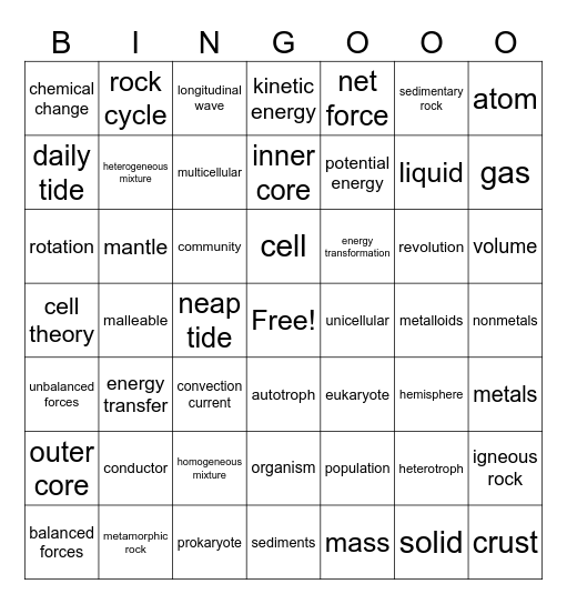 Final Exam Review Bingo Card