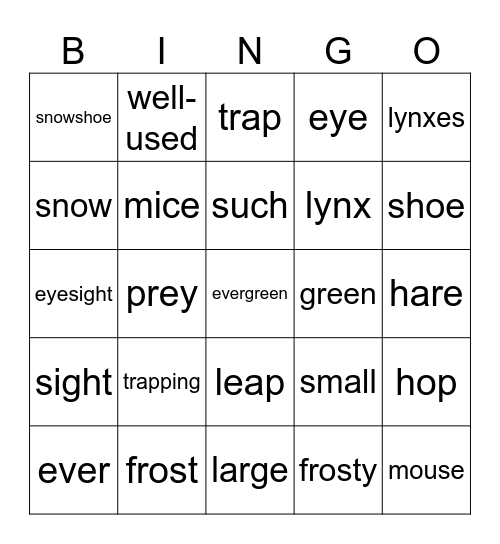 May.   Lynx Bingo Card