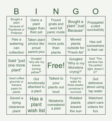 Plant Mom Bingo Card