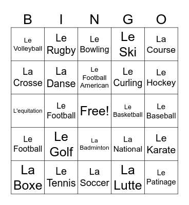Quel Est Ton Sport Prefere Bingo Card