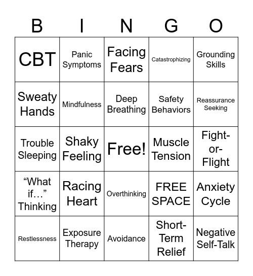 Anxiety Bingo Card