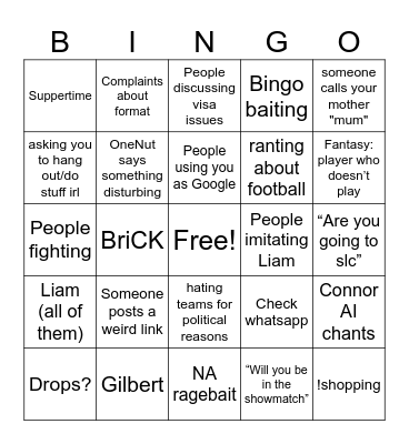 TomJWatchParty Bingo Chat Edition Bingo Card