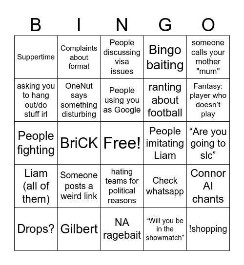 TomJWatchParty Bingo Chat Edition Bingo Card