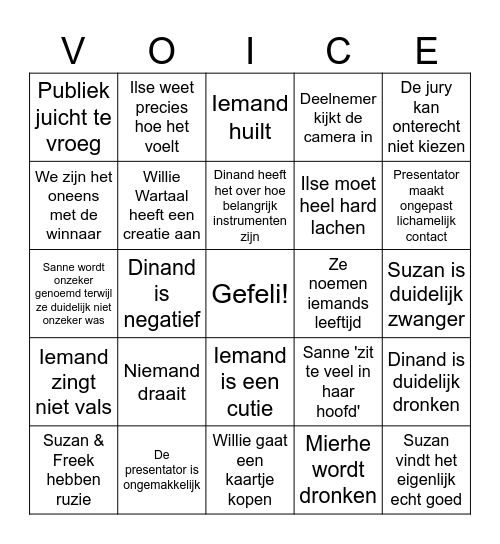 The Voice (Slokjes) Bingo Card