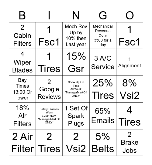 Express Oil Bingo Month Bingo Card