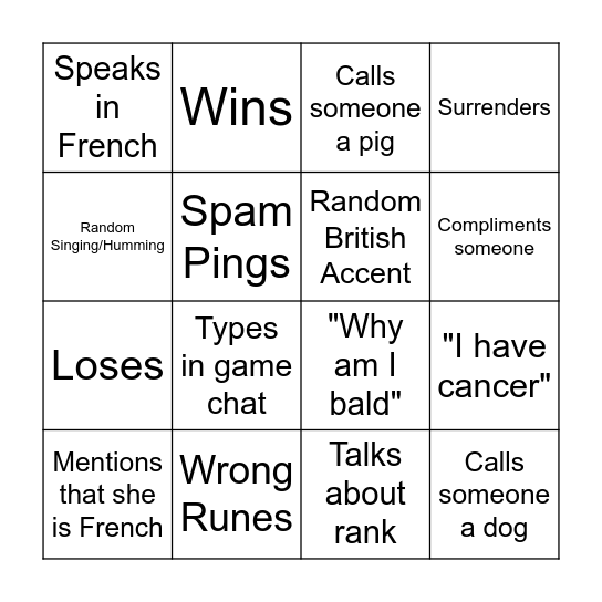 Luminawa Bingo Card