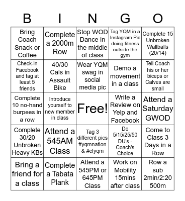 CrossFit YQM Bingo Card