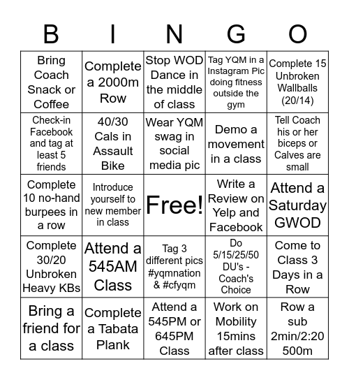 CrossFit YQM Bingo Card