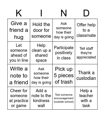 2026 Kindness BINGO Card