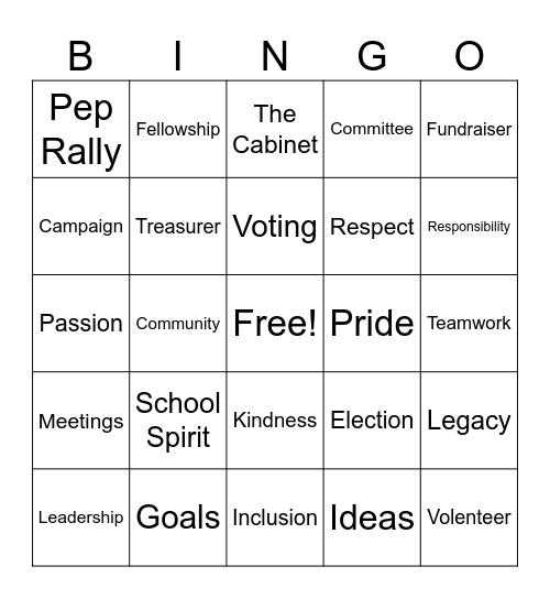 Student Council Bingo Card
