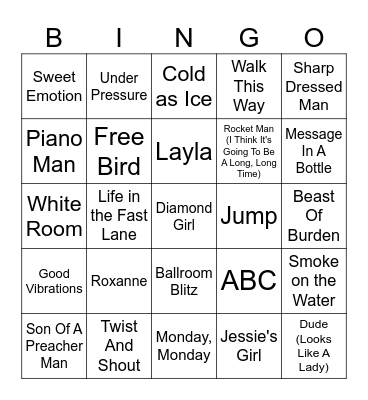Quick Name This Tune Bingo Card