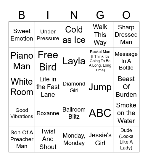 Quick Name This Tune Bingo Card