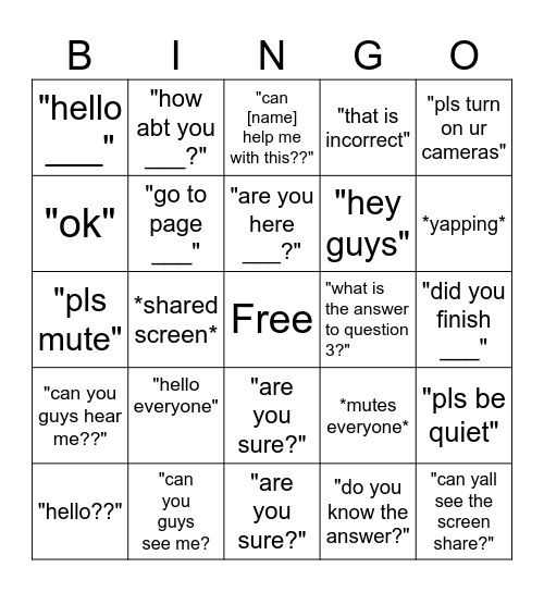 Teacher Bingo Card