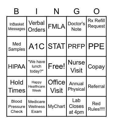 Healthcare Week Bingo Card