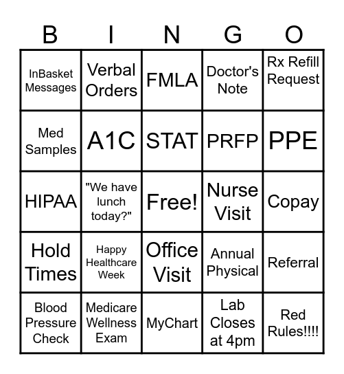 Healthcare Week Bingo Card