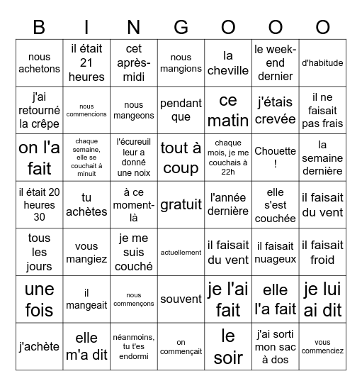 La fin d'année Bingo Card