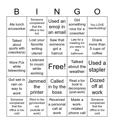 Workplace Bingo Card