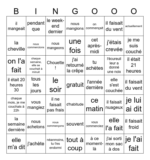 La fin d'année Bingo Card