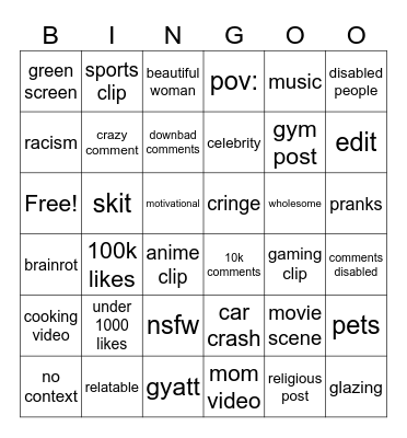instagram reels Bingo Card