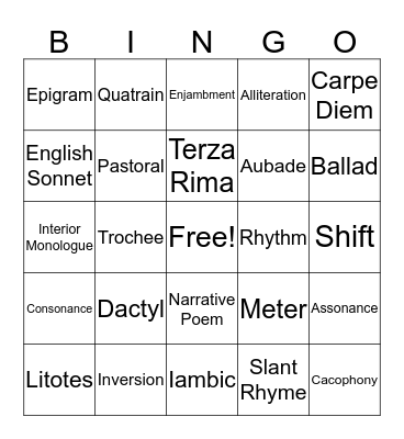 AP Poetry Bingo Card