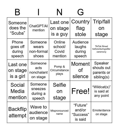 Grad Bingo Card