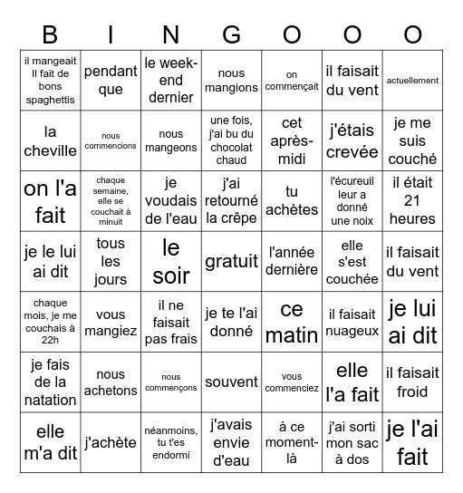 La fin d'année Bingo Card