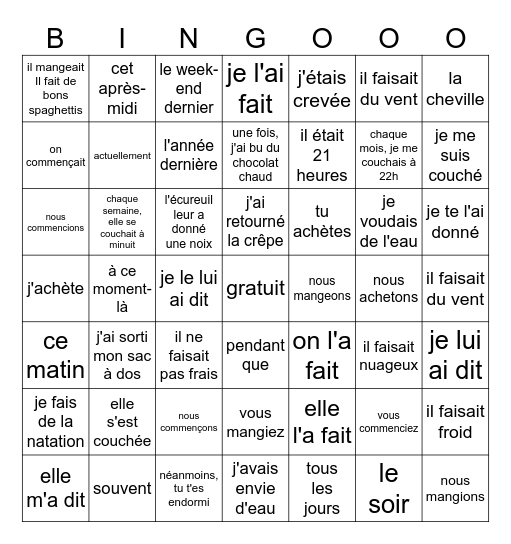 La fin d'année Bingo Card