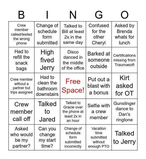 EMS Week HR BINGO Card
