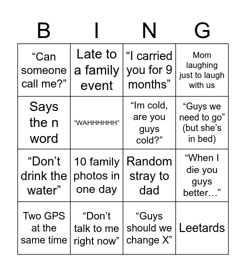 Mom Bingo Card
