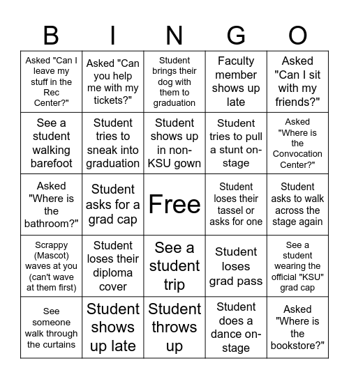 KSU Spring 2026 Commencement Bingo Card