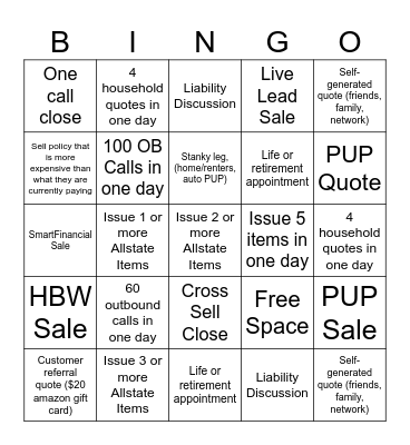 Sales Bingo Card