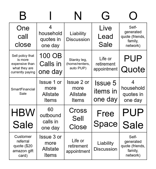 Sales Bingo Card