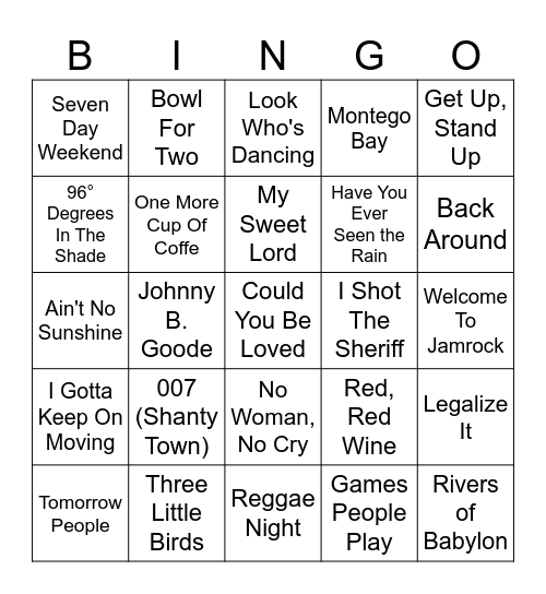 Reggae Jams Bingo Card