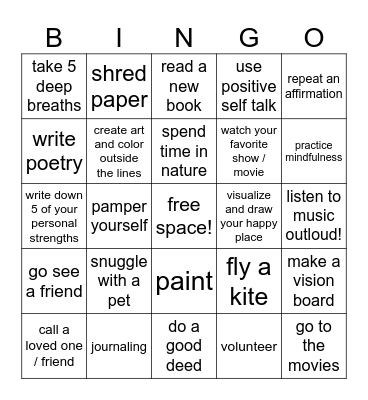 self care + coping skills bingo! Bingo Card