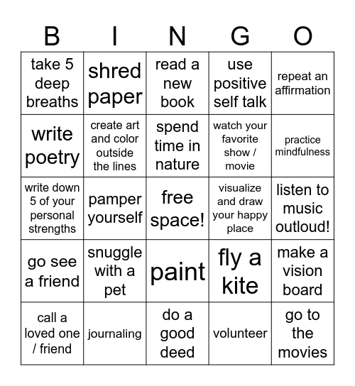 self care + coping skills bingo! Bingo Card