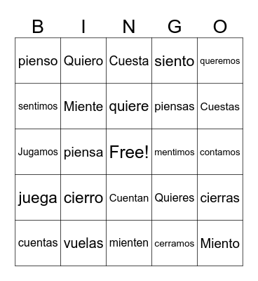 Stem-changing verbs: e-ie, o-ue Bingo Card