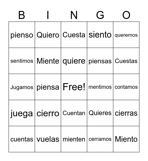 Stem-changing verbs: e-ie, o-ue Bingo Card