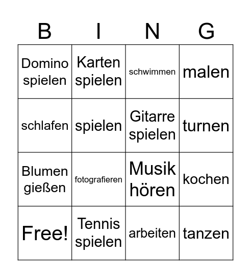 Aktivitäten Bingo Card