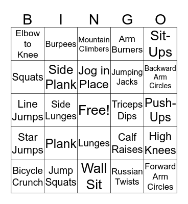 Fitness Bingo Card