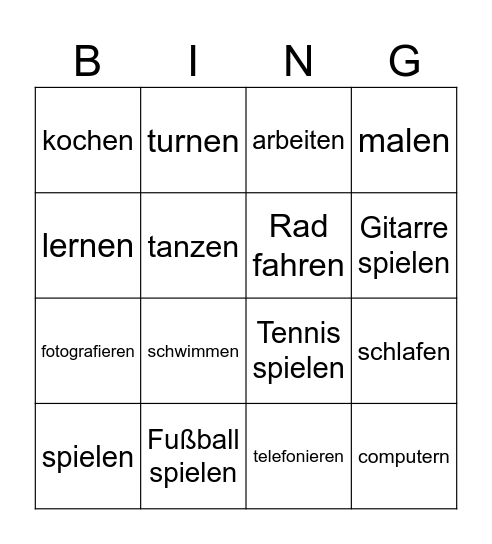 Aktivitäten Bingo Card